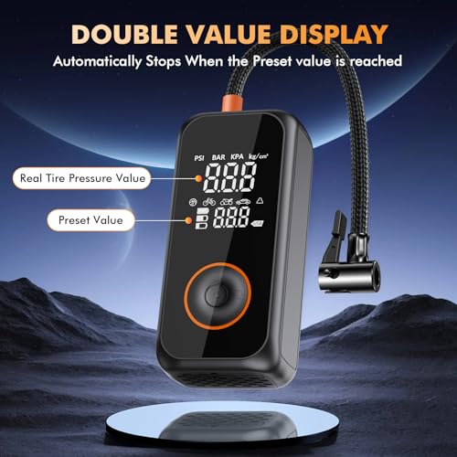 3X Faster Tire Inflator for Car Tires, Portable Cordless Electric Air Compressor, 150PSI, with Gauge Pressure and Auto