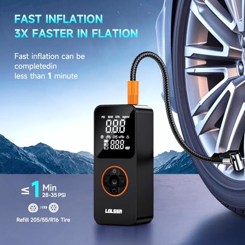 Portable Air Compressor for Car and Motorcycle - 20000mAh & 150PSI Cordless Tire Inflator with Gauge (Black)  
Cordless