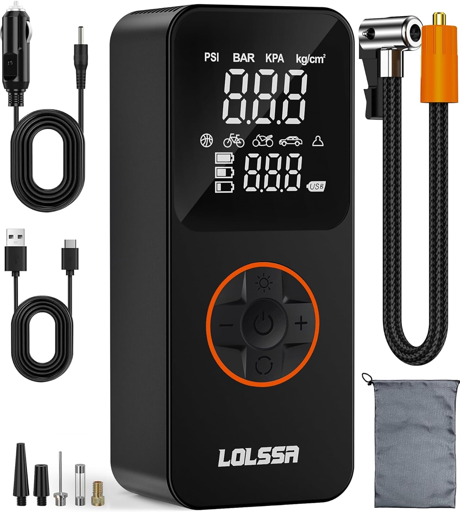 Portable Air Compressor for Car and Motorcycle - 20000mAh & 150PSI Cordless Tire Inflator with Gauge (Black)  
Cordless