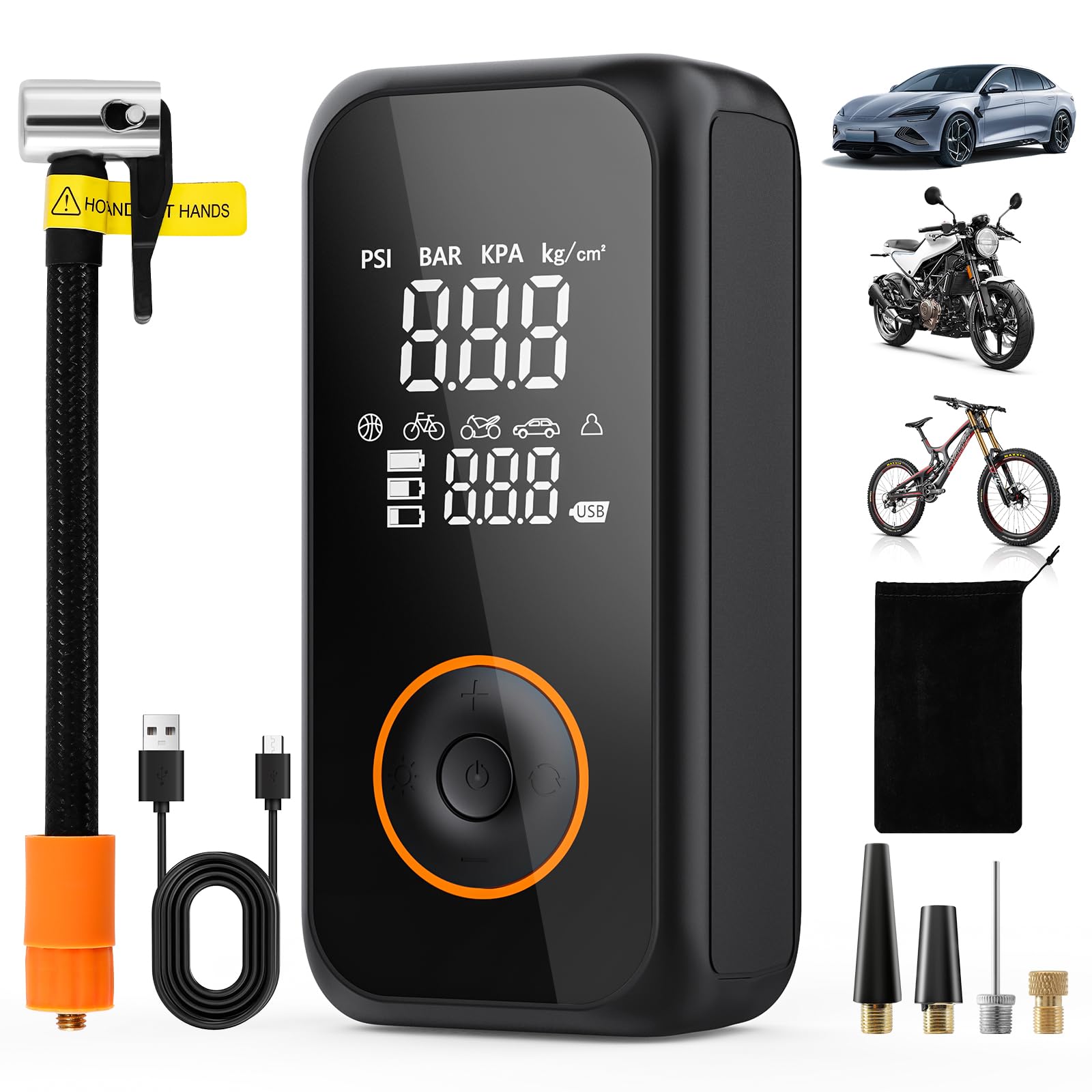 3X Faster Tire Inflator for Car Tires, Portable Cordless Electric Air Compressor, 150PSI, with Gauge Pressure and Auto