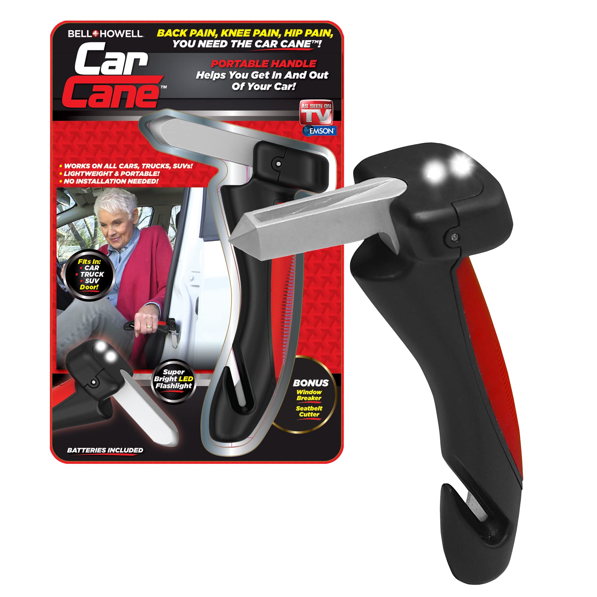  Emson Car Cane - All-in-One Car Emergency Tool for Elderly and Mobility Aid
| Emson Car Cane - Mobility Aid with LED Fl