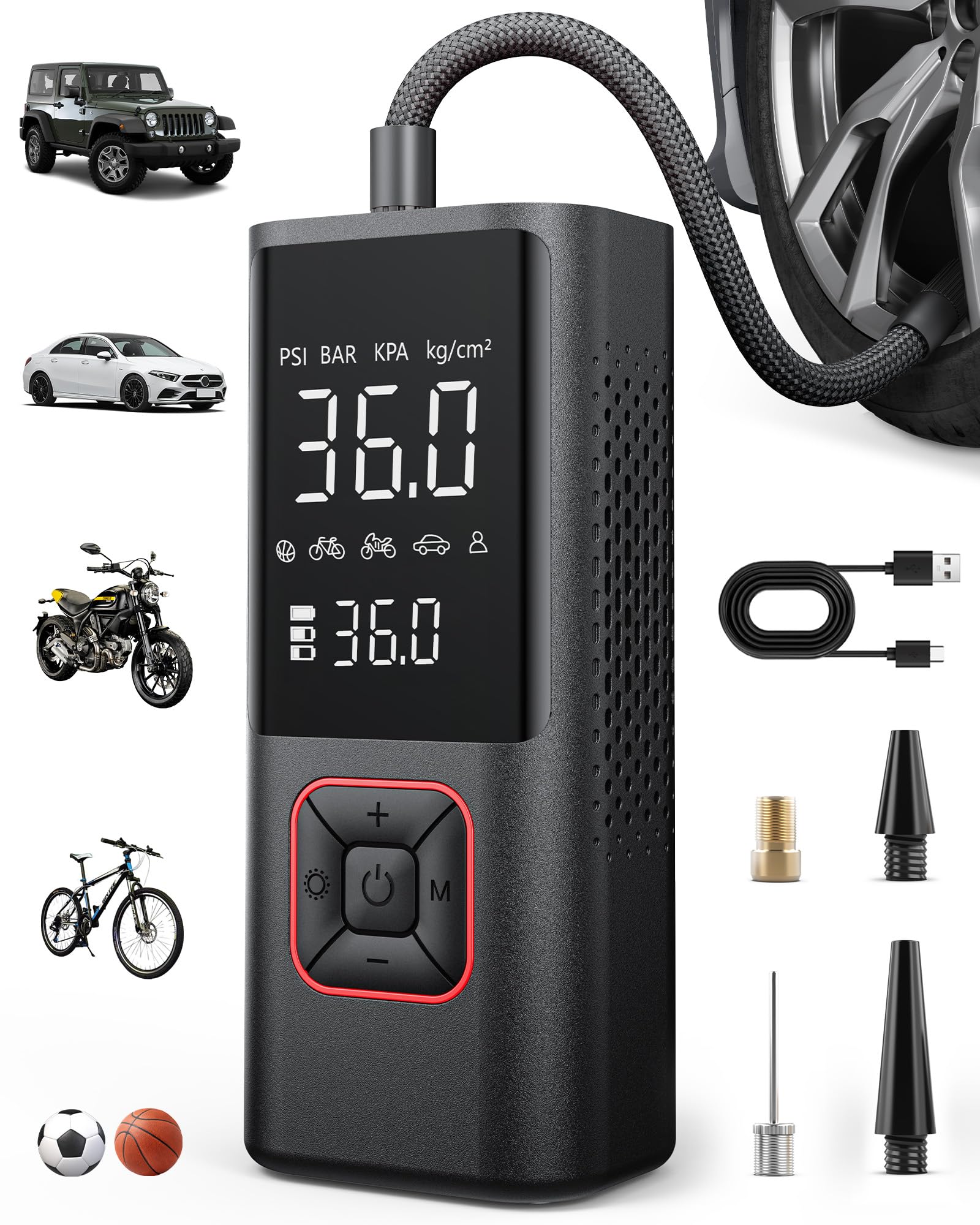 Cordless Tire Inflator 150PSI Air Pump for Car Tires
| Portable Air Compressor with Auto Shutoff Function
| Compact Bik