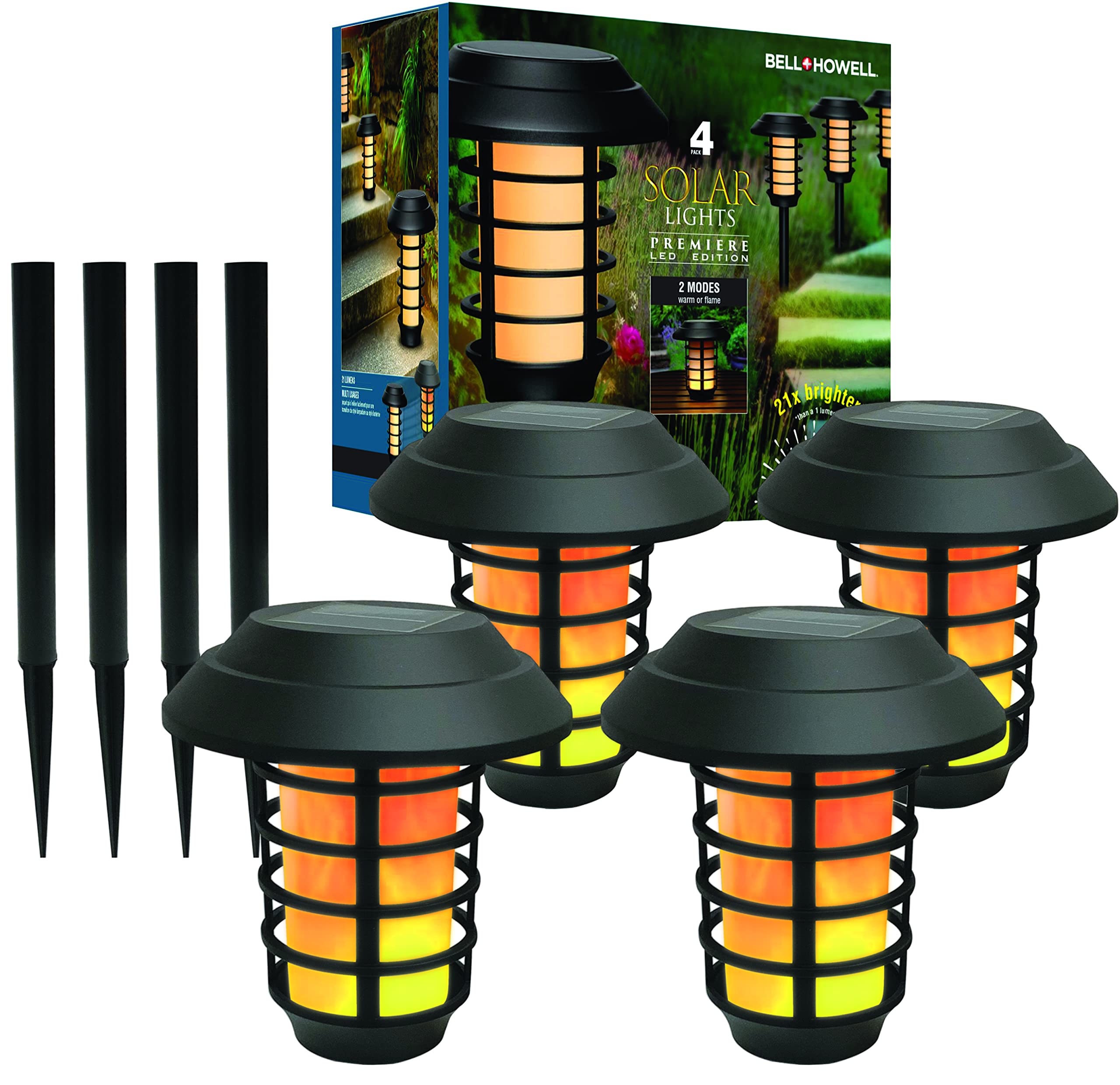 Bell+Howell Premiere Edition Solar Pathway Lights for Outdoors - Waterproof Wireless Sun-Powered LED Lights Set of 4